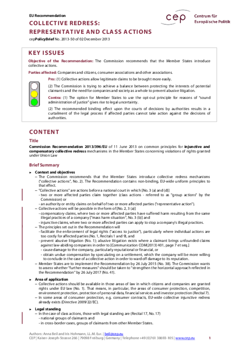 Collective Redress 2013/396/EU