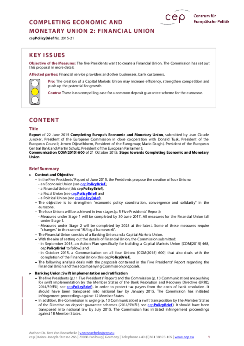 Completing Economic and Monetary Union 2: Financial Union