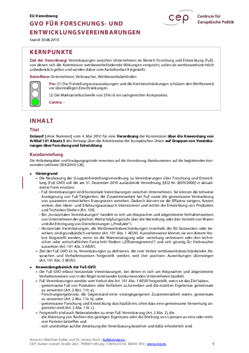 Gruppenfreistellungsverordnung für Forschungs- und Entwicklungsvereinbarungen