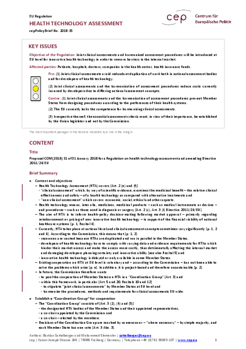 Health Technology Assessment COM(2018) 51