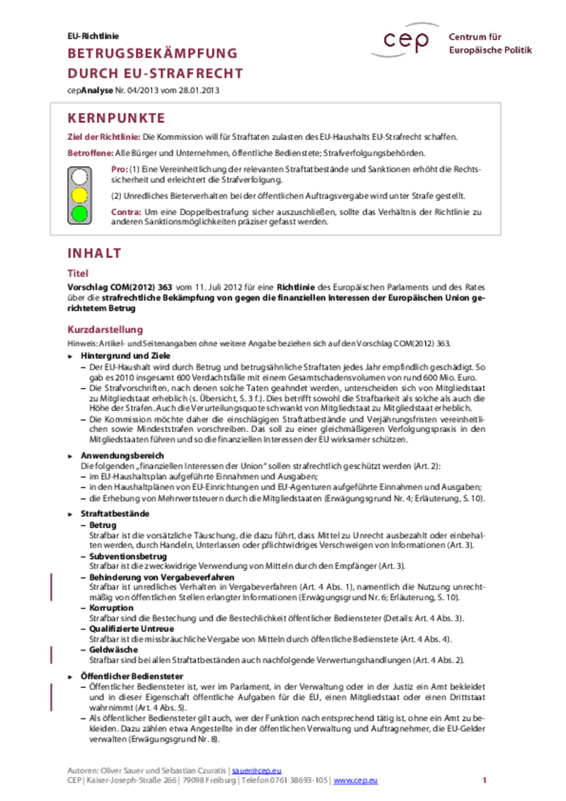 Betrugsbekämpfung durch EU-Strafrecht COM(2012) 363