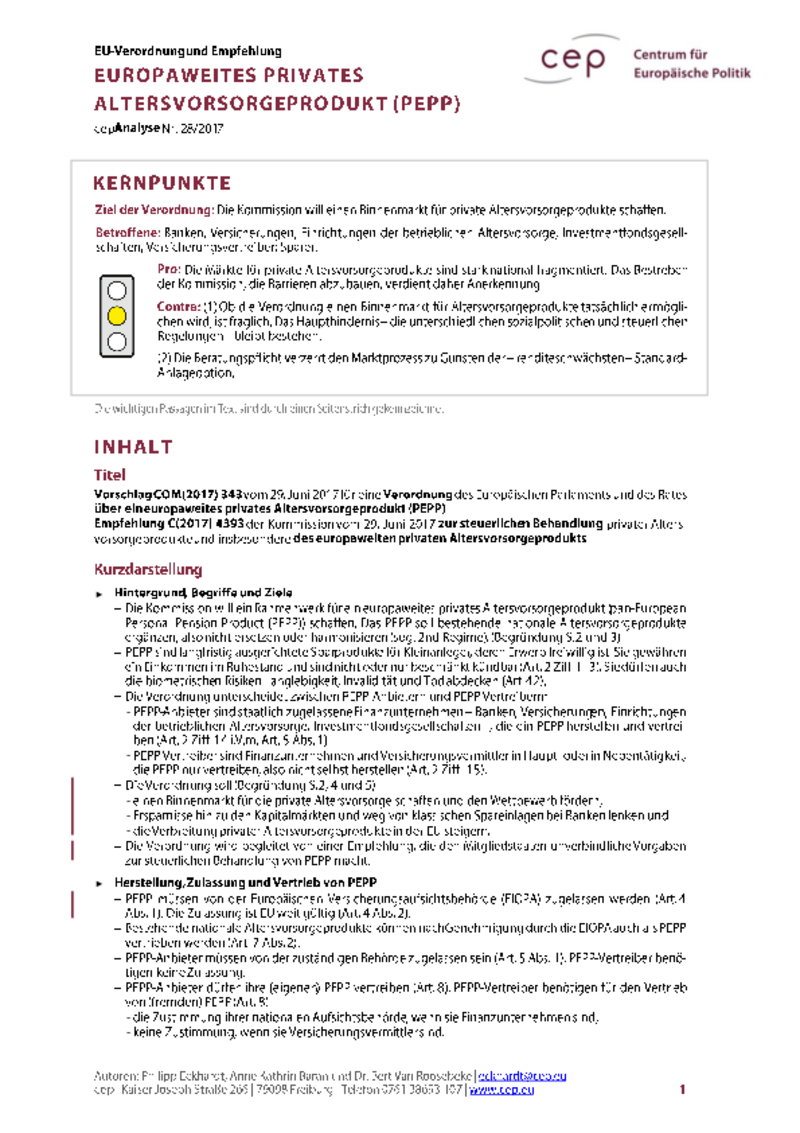 Europaweites privates Altersvorsorgeprodukt (PEPP) COM(2017) 343