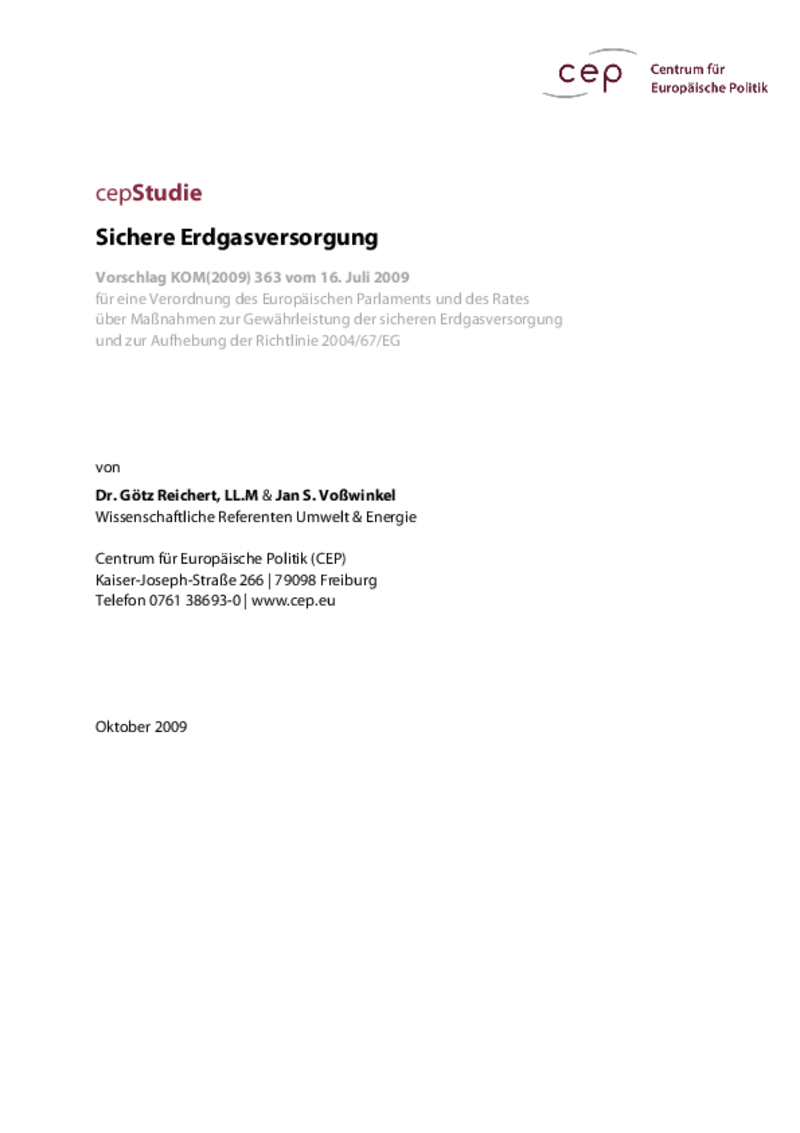 cepStudie Sicherheit der Erdgasversorgung