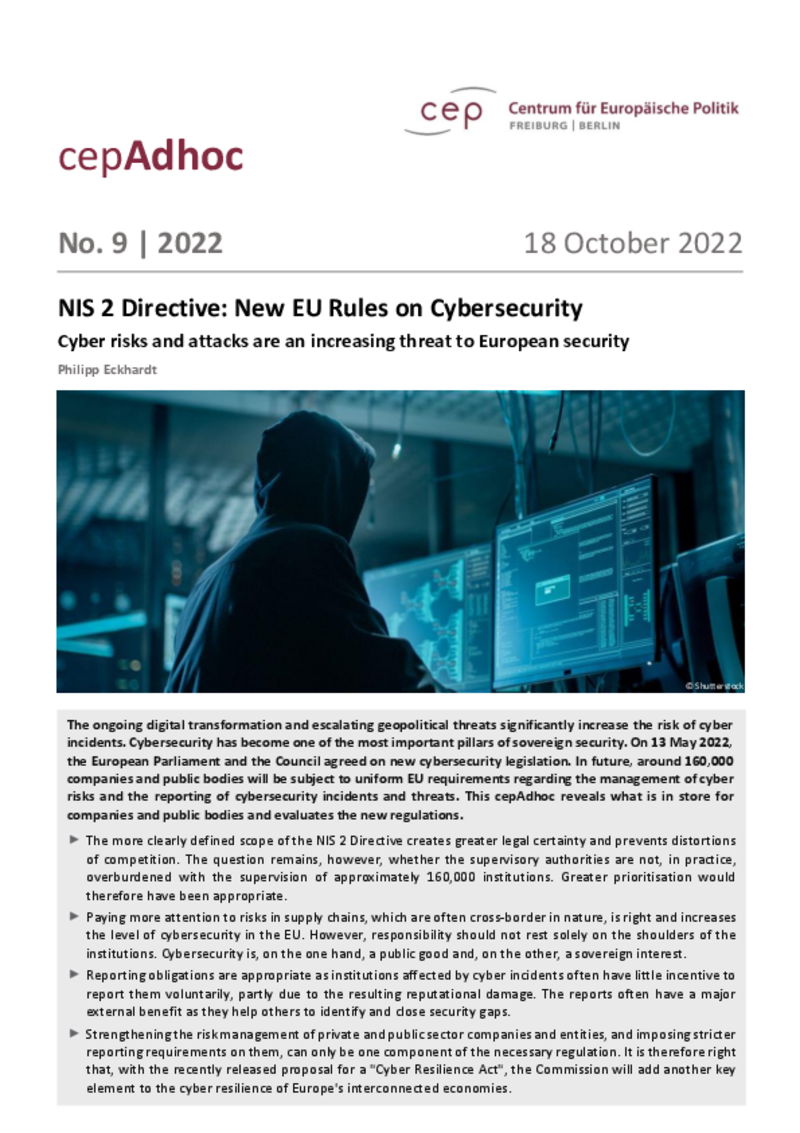 NIS 2 Directive: New EU Rules on Cybersecurity (cepAdhoc)