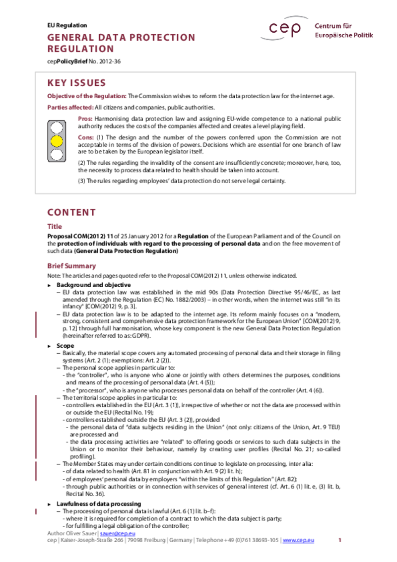 General Data Protection Regulation COM(2012) 11