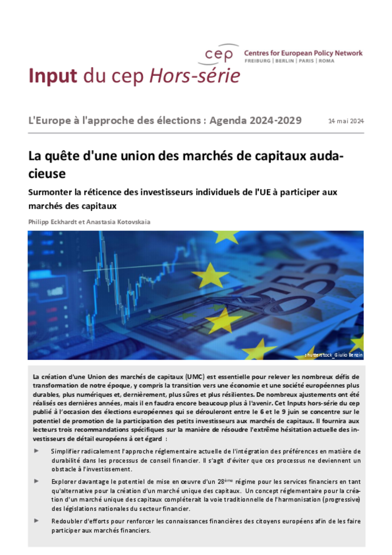 Pour une union audacieuse des marchés de capitaux