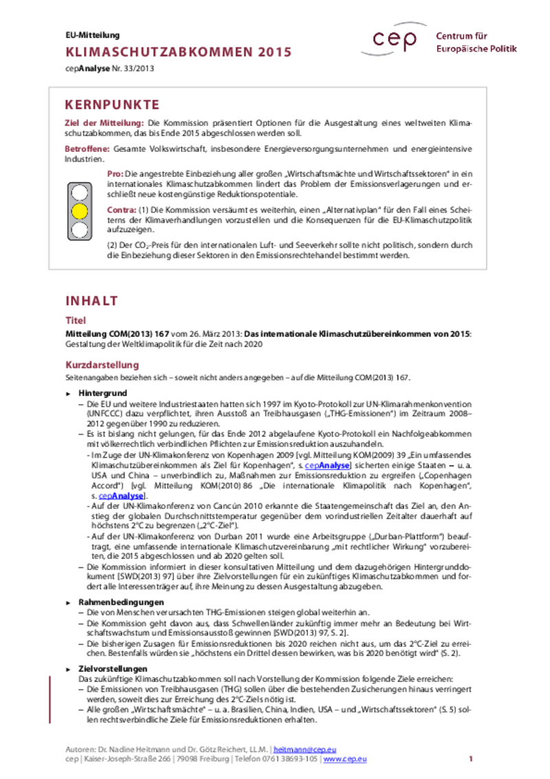Klimaschutzabkommen 2015 COM(2013) 167