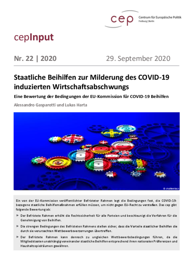 Staatliche Beihilfen zur Milderung des COVID-19 induzierten Wirtschaftsabschwungs (cepInput)