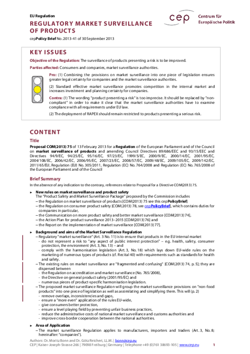 Market Surveillance COM(2013) 75
