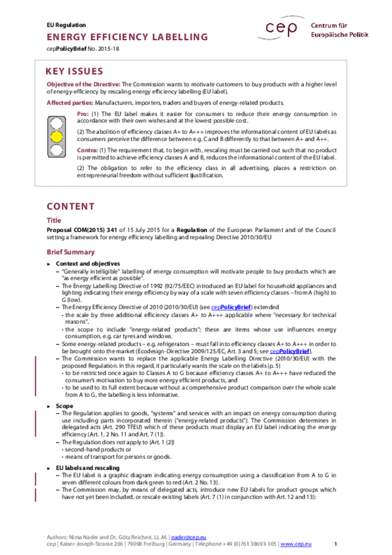 Energy efficiency labelling COM(2015) 341