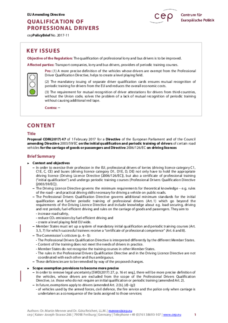 Qualification of Professional Drivers COM(2017) 47