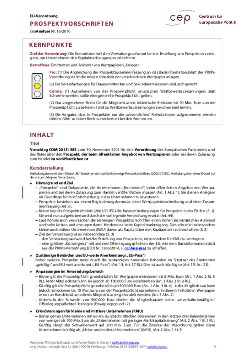 Prospektvorschriften COM(2015) 583