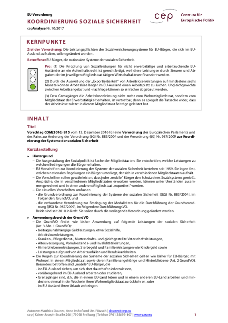 Koordinierung sozialer Sicherheit COM(2016) 815