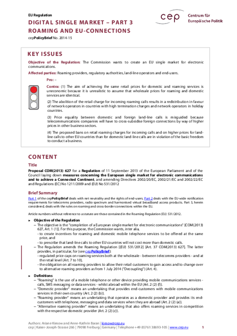 Digital Single Market - Part 3 COM(2013) 627