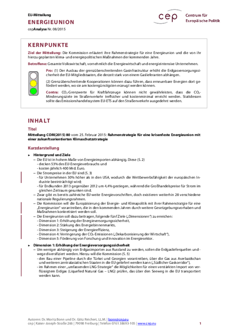 Energieunion COM(2015) 80