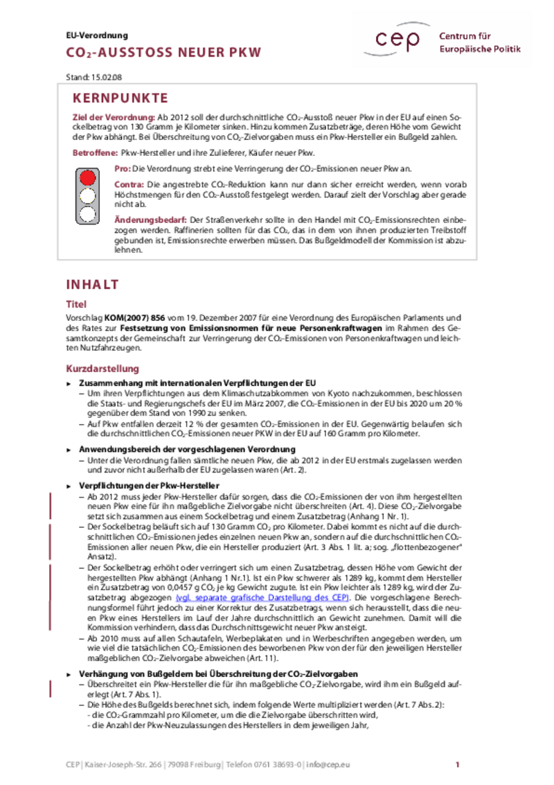 CO2-Ausstoß neuer PKW KOM(2007) 856