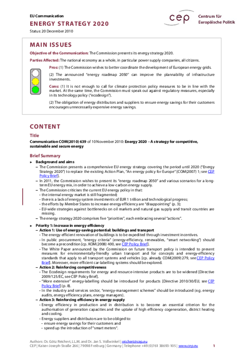 Energy Strategy 2020 COM(2010) 639