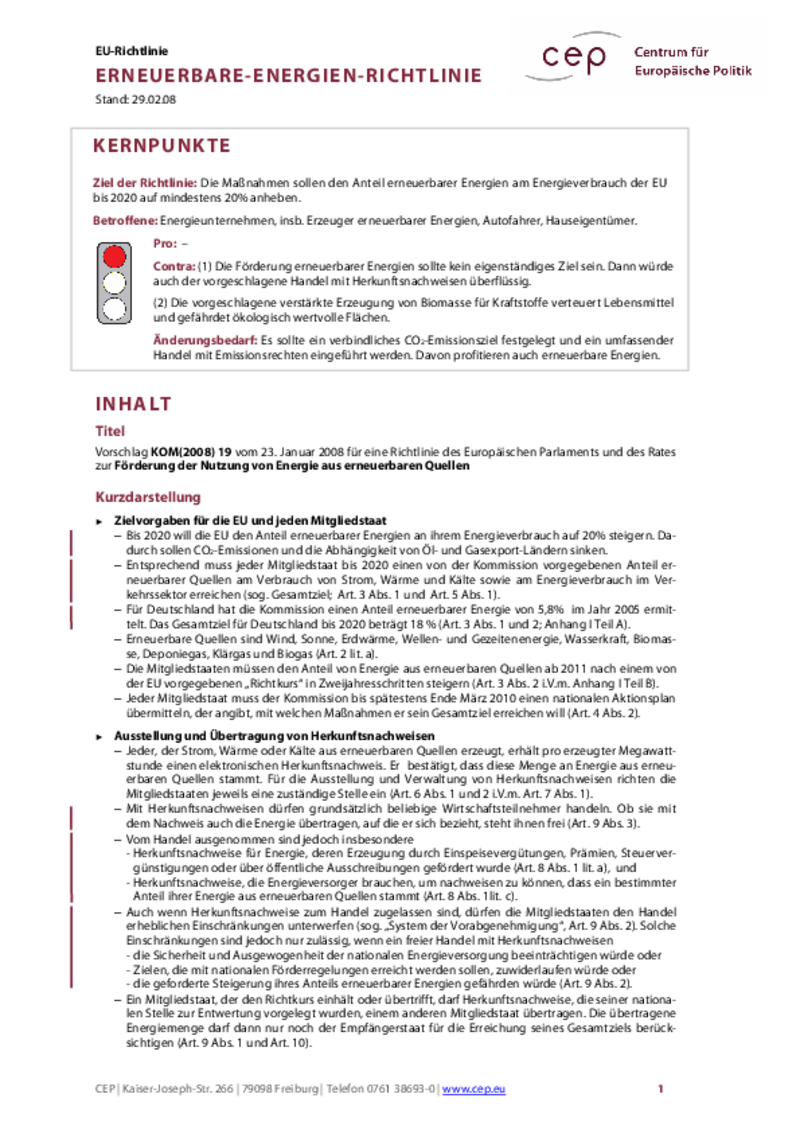 Erneuerbare Energien KOM(2008) 19