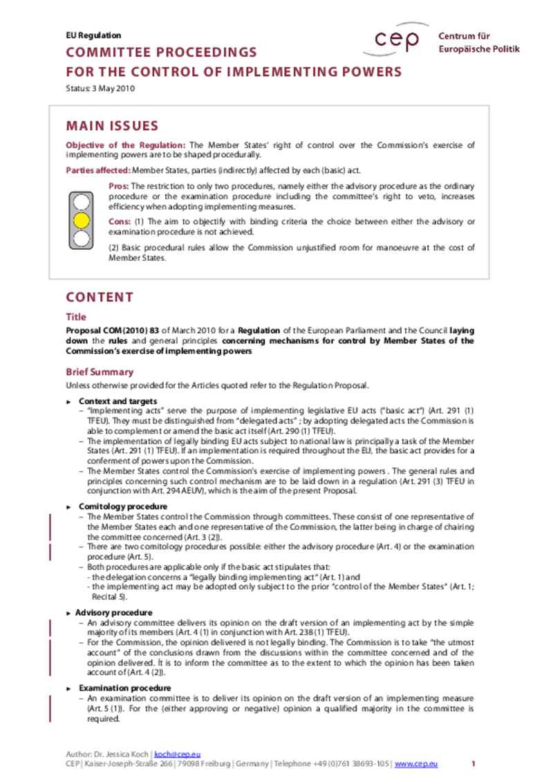 Committee proceedings for the Control of Implementing Powers