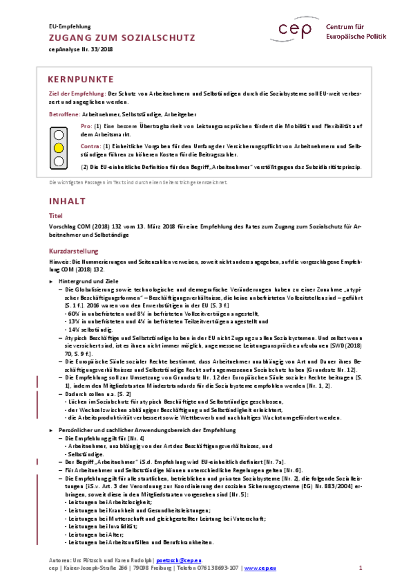 Zugang zum Sozialschutz COM(2018) 132