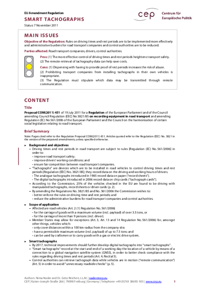 Smart Tachographs COM(2011) 451