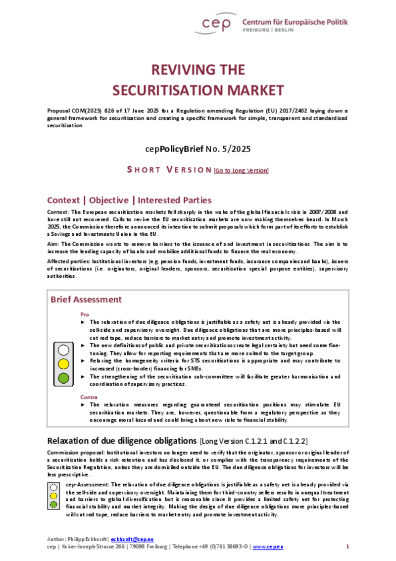 Reviving the Securitisation Markets (Short Version)