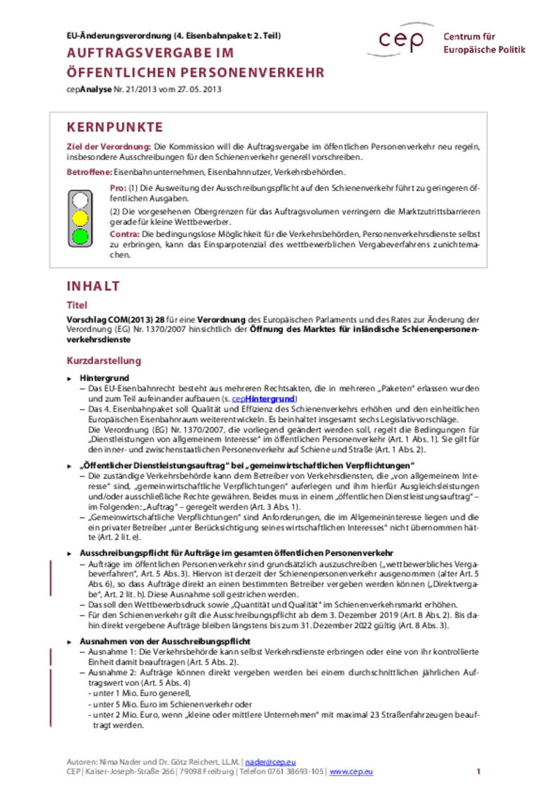 4. Eisenbahnpaket: Auftragsvergabe im ÖPV COM(2013) 28