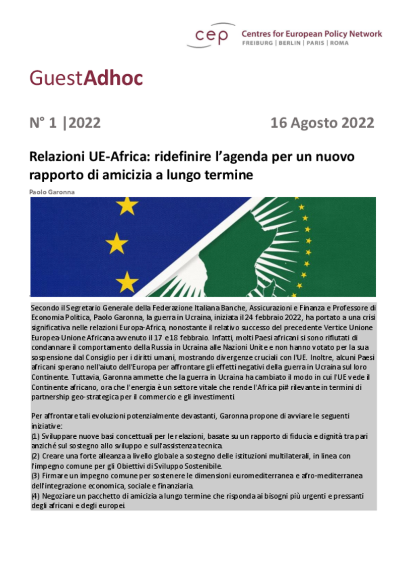 Relazioni UE-Africa: ridefinire l’agenda per un nuovo rapporto di amicizia a lungo termine