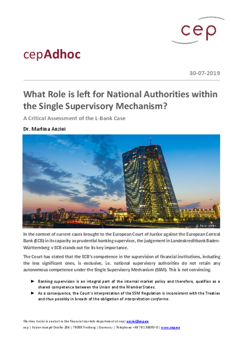 What Role is left for National Authorities within the Single Supervisory Mechanism? (cepAdhoc)