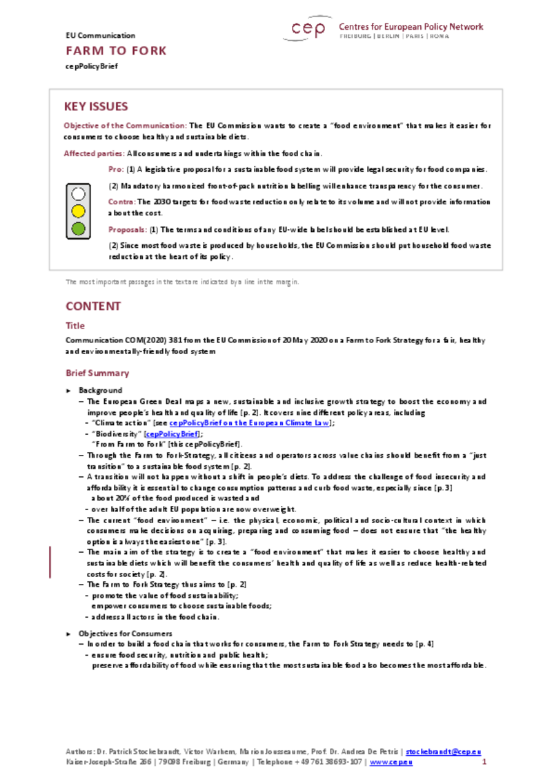 Farm To Fork (cepPolicyBrief)