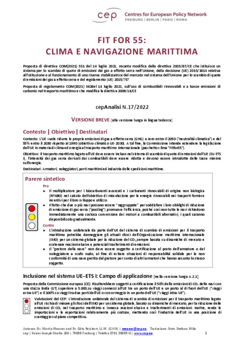 Fit for 55: clima e navigazione marittima (cepAnalisi)