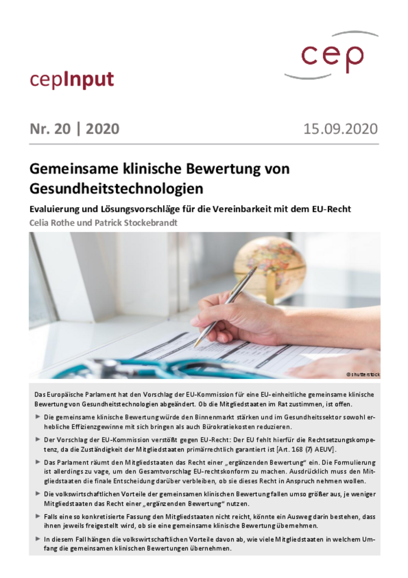Gemeinsame klinische Bewertung von Gesundheitstechnologien (cepInput)