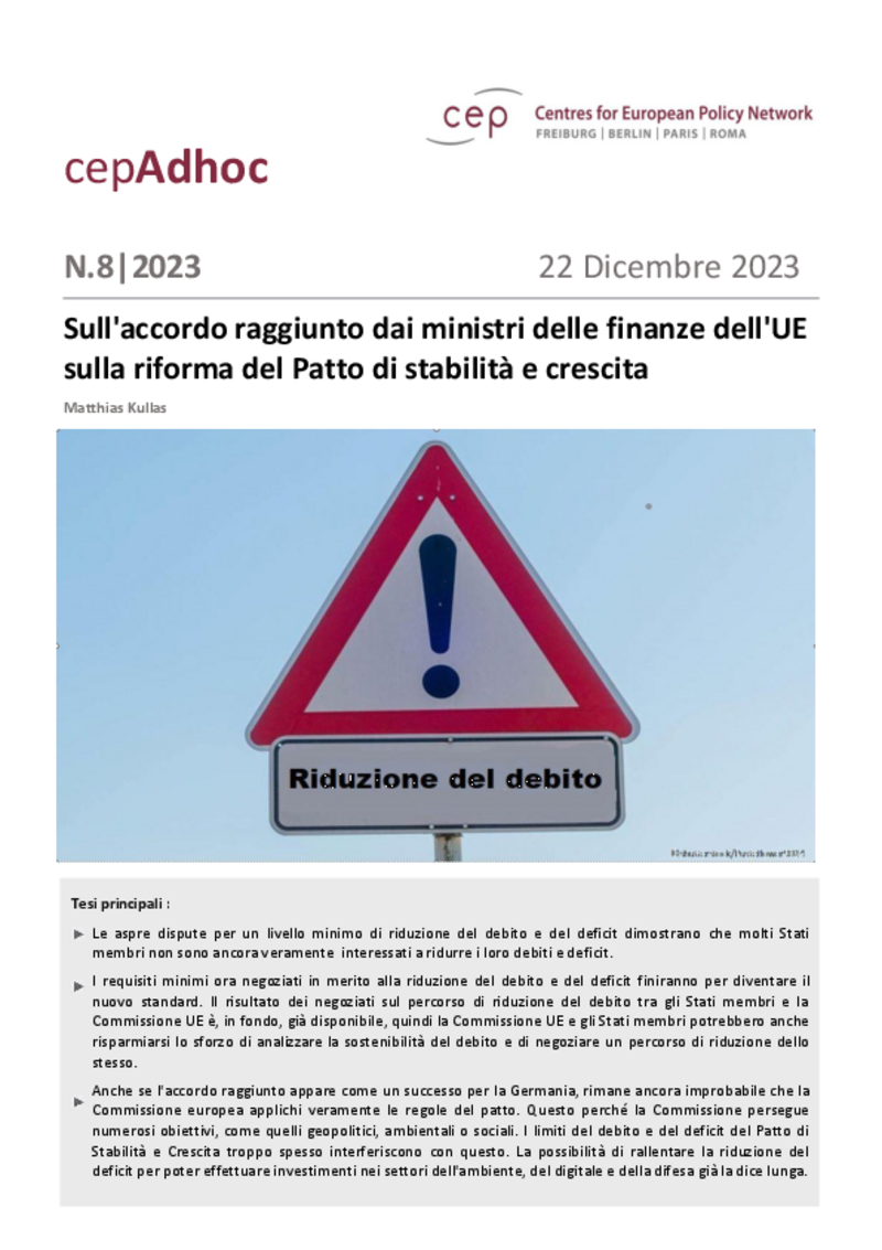 Sull'accordo raggiunto dai ministri delle finanze dell'UE sulla riforma del Patto di stabilità e crescita (cepAdhoc)