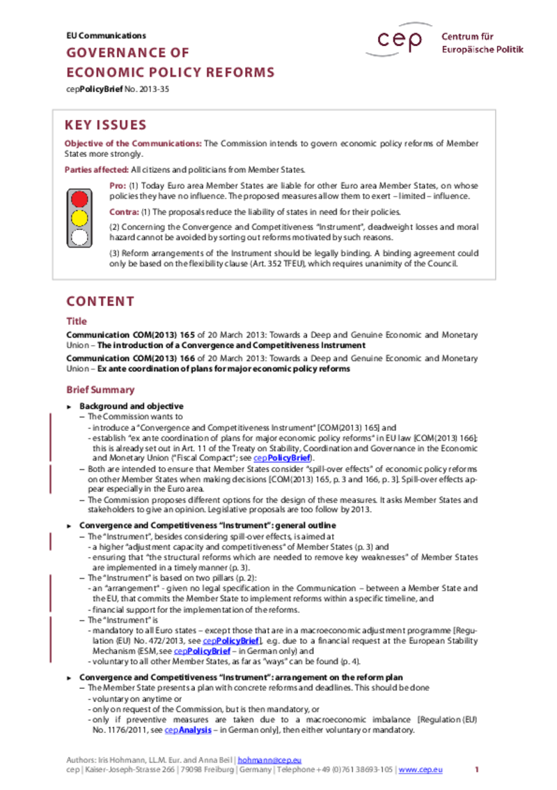 Governance of Economic Policy Reforms COM(2013) 165/166