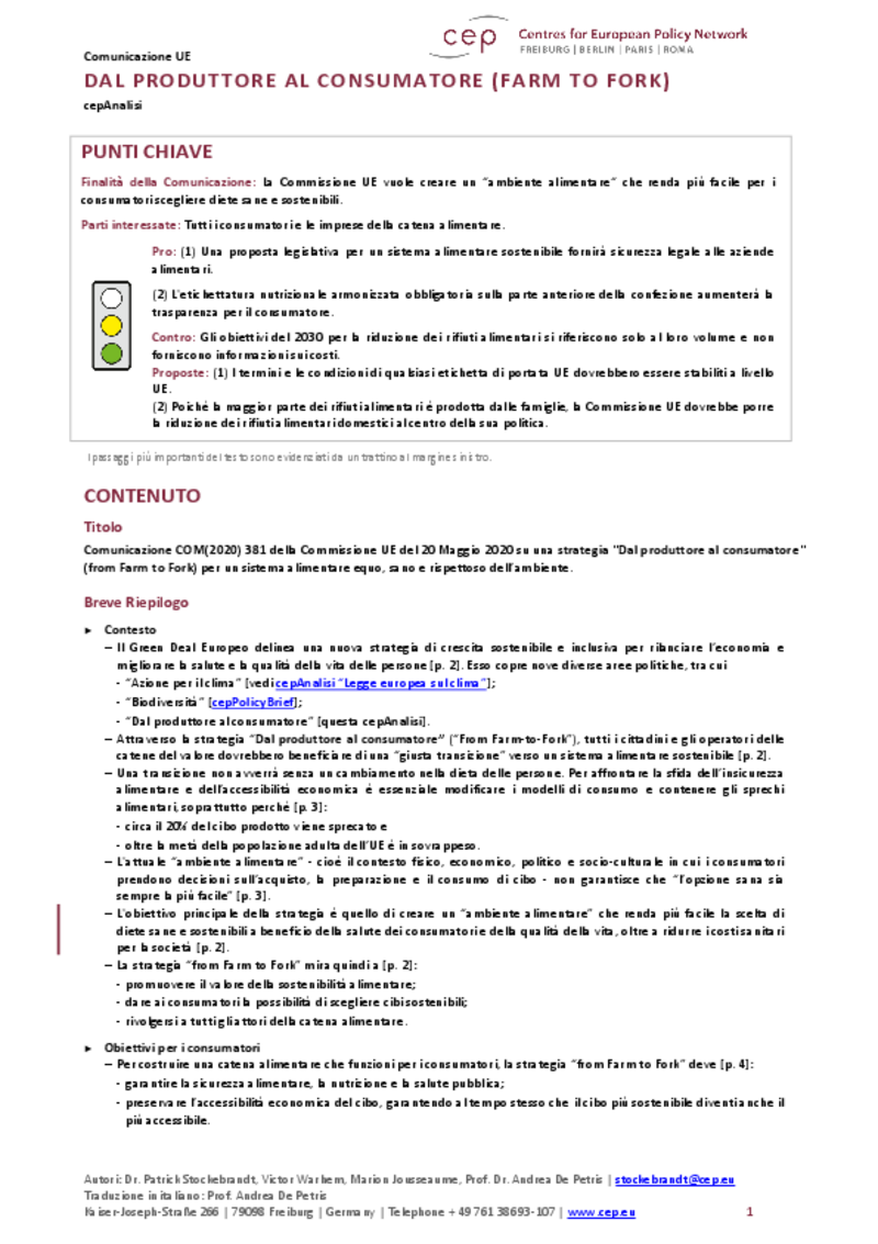Dal produttore al consumatore (Farm to Fork)