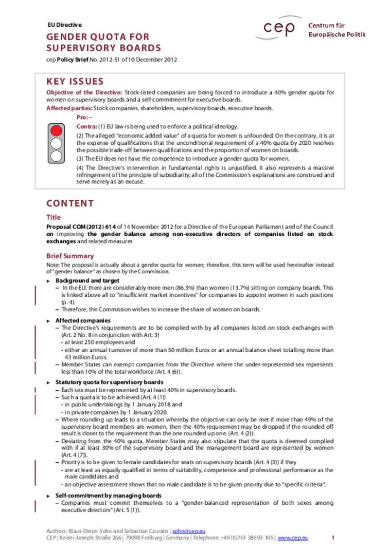 Gender Quota for Supervisory Boards COM(2012) 614