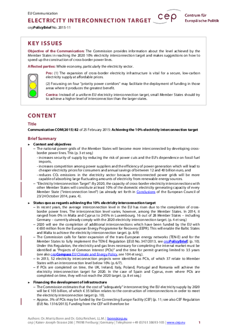 Electricity Interconnection Target COM(2015) 82