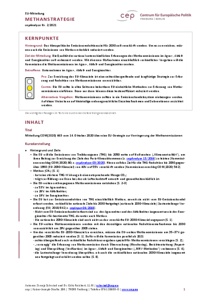 Methanstrategie (cepAnalyse zu COM(2020)_663)
