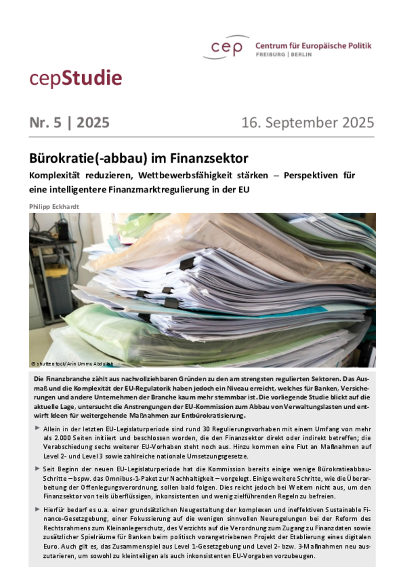 Bürokratieabbau im Finanzsektor
