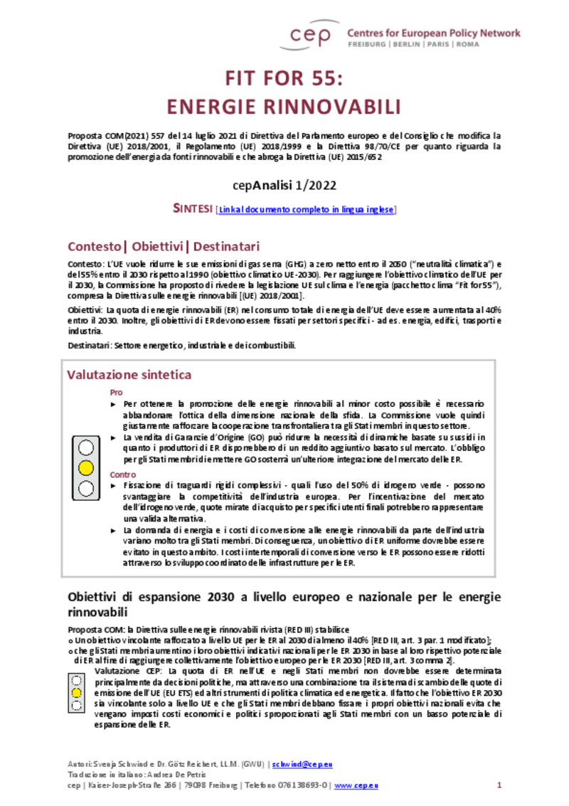 Fit for 55: Energie rinnovabili (cepAnalisi)