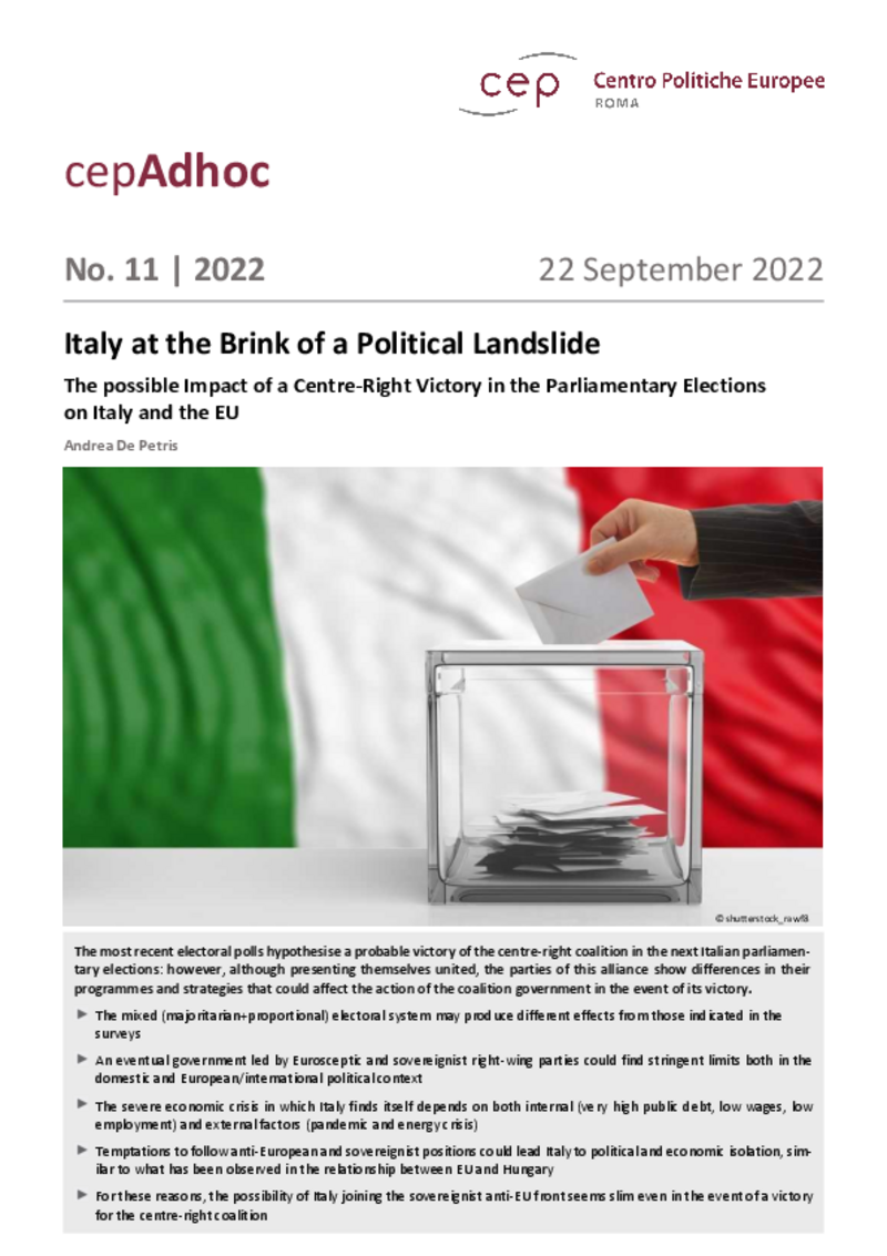 Le Cep Rome considère l'Italie au bord d'un glissement de terrain politique