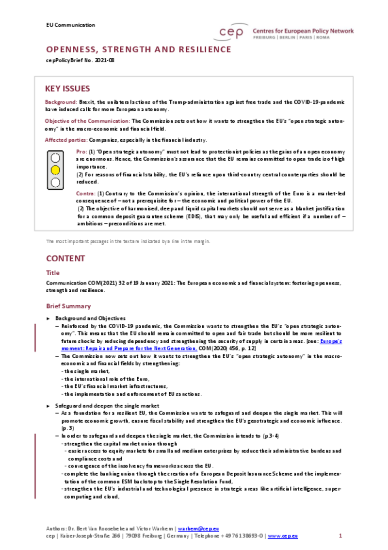 Openness, Strenght and Resilience (cepPolicyBrief COM2021_32)