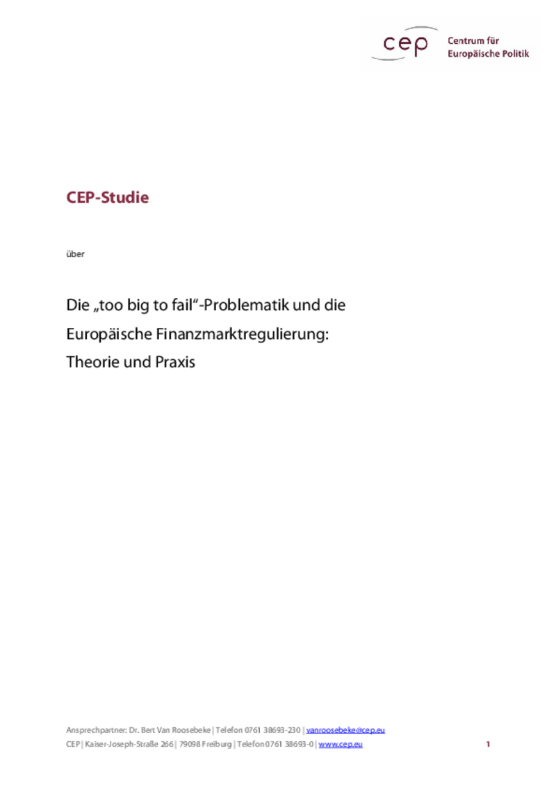 Die „too big to fail“-Problematik und die Europäische Finanzmarktregulierung