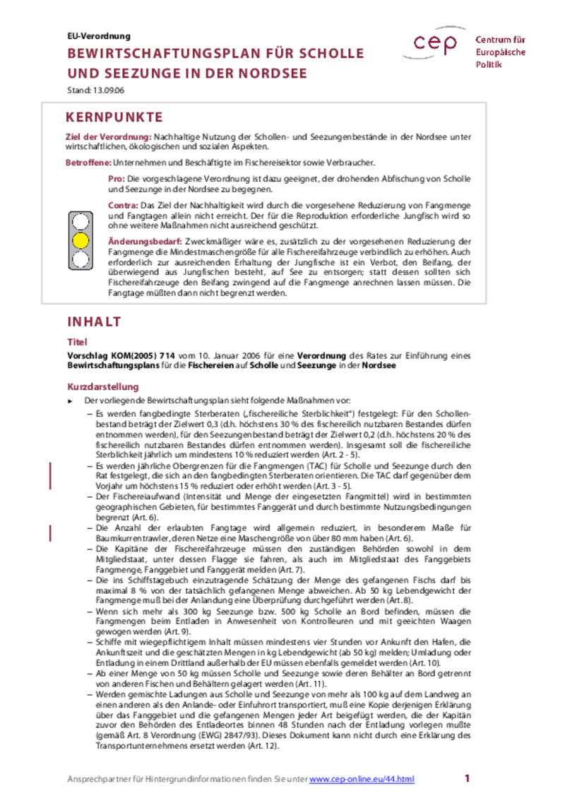 Bewirtschaftungsplan für Scholle und Seezunge in der Nordsee KOM(2005) 714