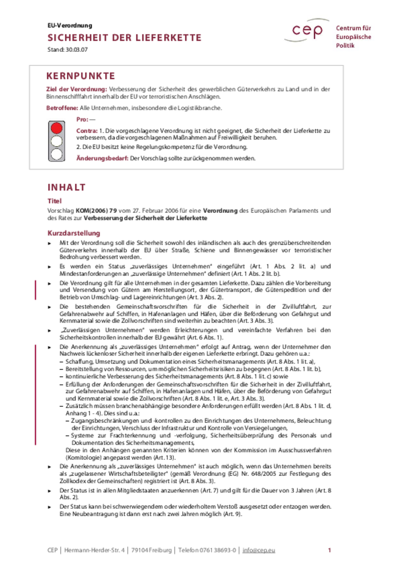 Sicherheit der Lieferkette KOM(2006) 79
