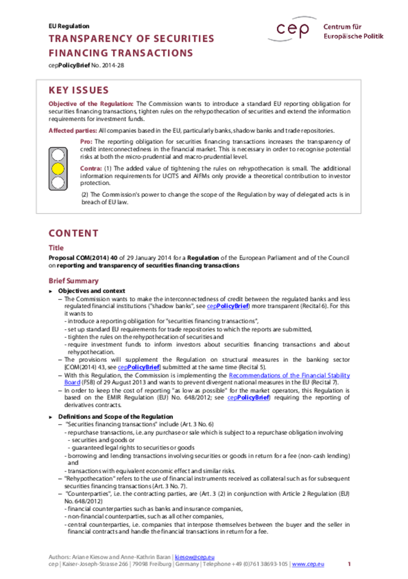 Securities Financing Transactions COM(2014) 40