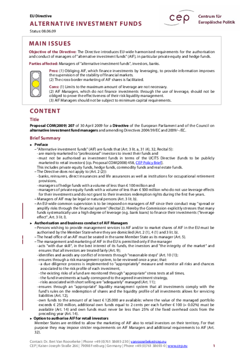 Alternative Investment Funds COM(2009) 207
