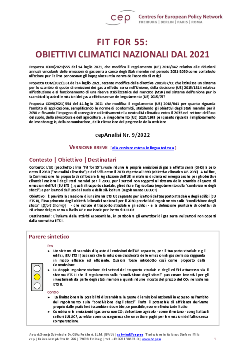 Fit for 55: obiettivi climatici nazionali dal 2021