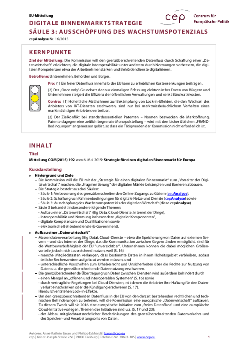 Digitale Binnenmarktstrategie – Säule 3 COM(2015) 192