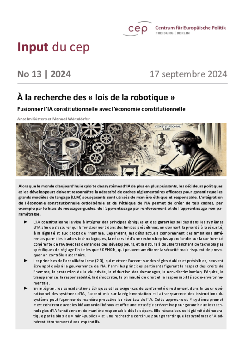 Éthique en action pour une IA en expansion : le cep propose des règles d'IA ayant valeur constitutionnelle